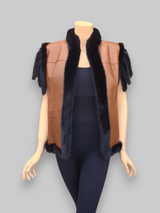 Vintage Reversible Dark Mink & Leather Vest -Medium