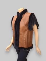 Vintage Reversible Dark Mink & Leather Vest -Medium
