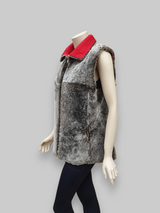 Beige Shearling Lamb Vest w/ Red Microfiber Lining -Size 42