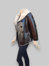 Brown Croco Merino Lamb Napado Shearling Jacket -Size 42
