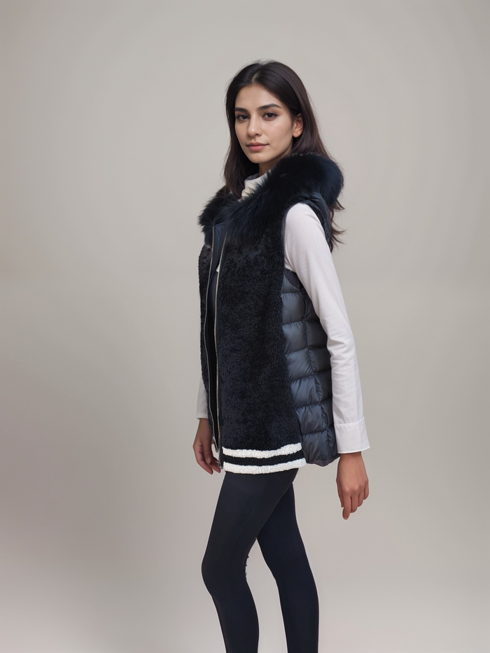 Black Curly Lamb Vest -Small