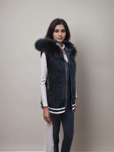 Black Curly Lamb Vest -Small