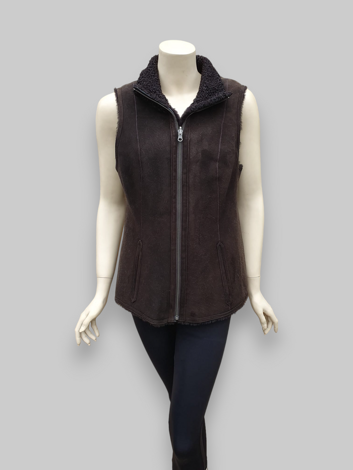 Brown Women's Merino Shearling Lamb Vest w/ Lamb Collar -Size 42