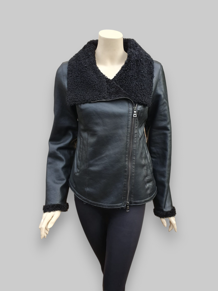 Black Nappa Shearling Lamb Jacket -Small