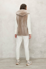 "Suprema" Sand Merino Shearling Lamb Vest w/ Reversible Cashmere - Size 42