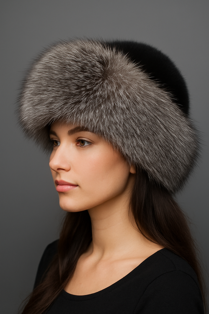 Black Mink w/ Indigo Fox Trim Hat