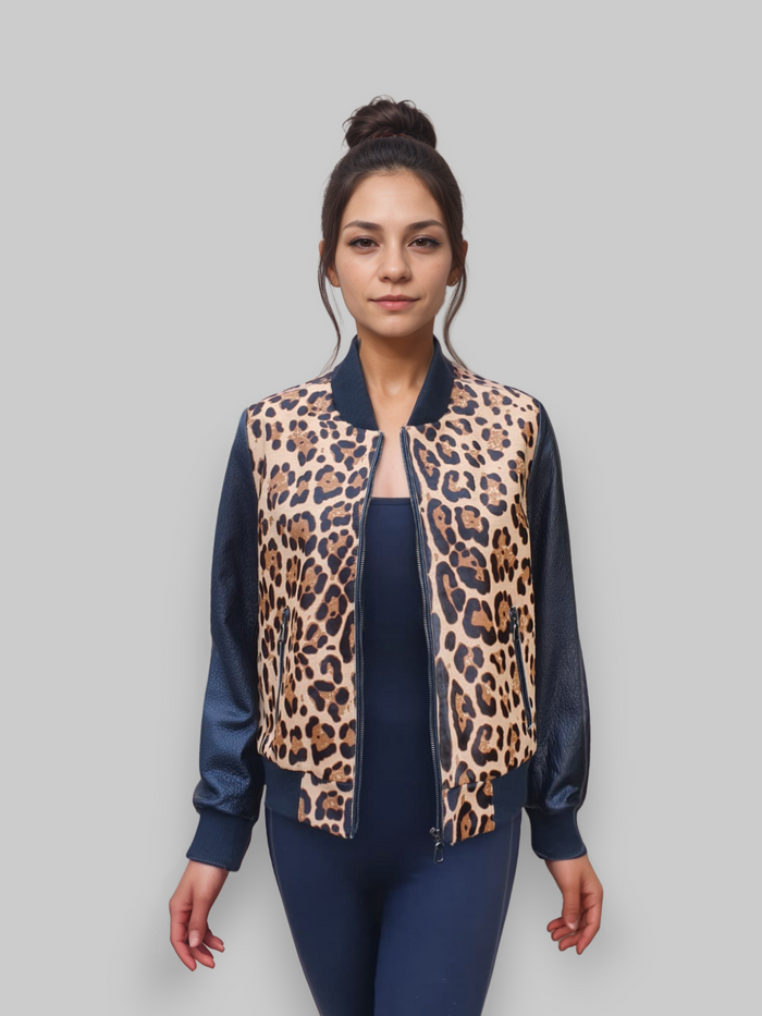 Leopard Print Stenciled Calf Skin & Leather Jacket -Small/Medium
