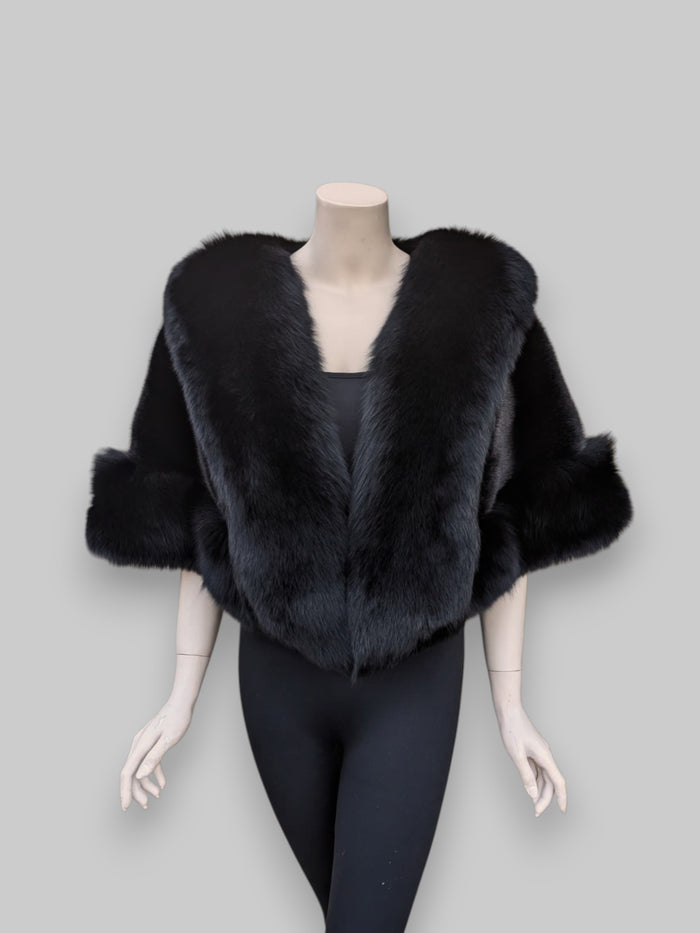 Black Mink & Black Fox Cape -One Size