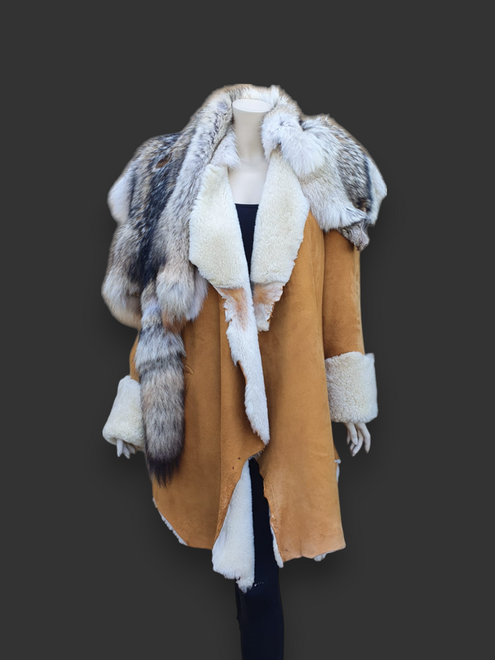 Vintage Rust Shearling & Coyote Jacket -Small