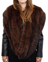 KNITTED REX RABBIT FUR SECTIONS HOODED INFINITY SCARF / NECK WARMER