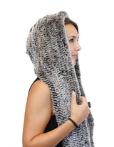 KNITTED REX RABBIT FUR SECTIONS HOODED INFINITY SCARF / NECK WARMER