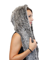 KNITTED REX RABBIT FUR HOODED INFINITY SCARF / NECK WARMER