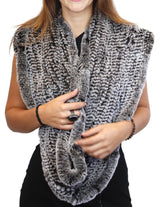 KNITTED REX RABBIT FUR SECTIONS HOODED INFINITY SCARF / NECK WARMER