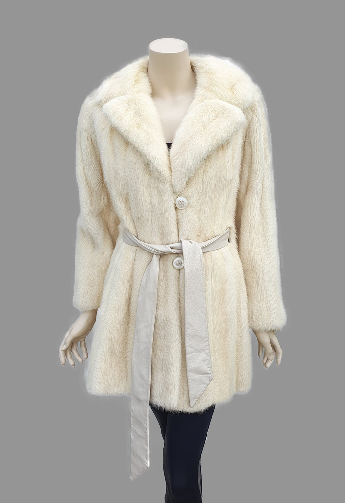 Vintage Brown Shadow Mink fur Coat w/ Leather Belt -S