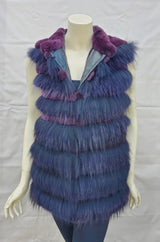 Vintage Purple-Dyed Rabbit Fur and Fox Fur Vest -Large