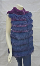 Vintage Purple-Dyed Rabbit Fur and Fox Fur Vest -Large