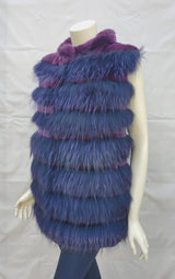 Vintage Purple-Dyed Rabbit Fur and Fox Fur Vest -Large