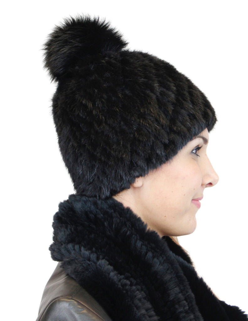 KNITTED MINK FUR SECTIONS & FOX FUR POM-POM BEANIE, HAT  display picture 1
