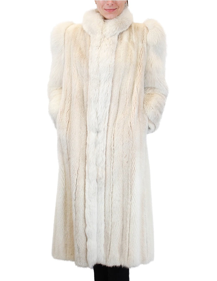 PRE-OWNED MEDIUM/LARGE LONG BLUSH MINK & LIGHT FOX FUR COAT - LIGHTWEIGHT! - from THE REAL FUR DEAL & DAVID APPEL FURS new and pre-owned online fur store!