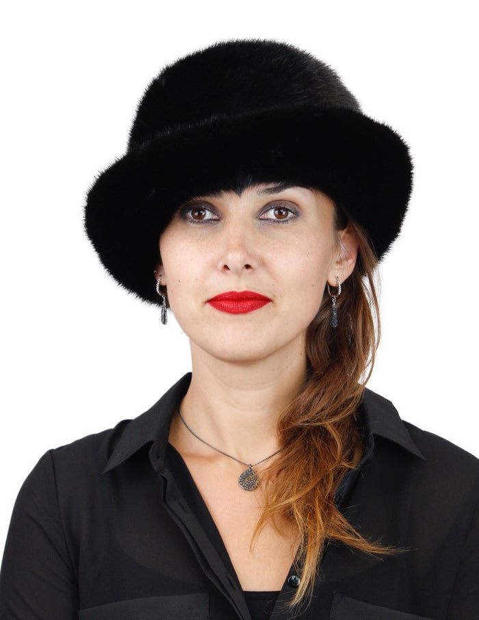 BLACK MINK FUR FEDORA HAT W/ PLAYFUL ADJUSTABLE BRIM - from THE REAL FUR DEAL & DAVID APPEL FURS new and pre-owned online fur store!
