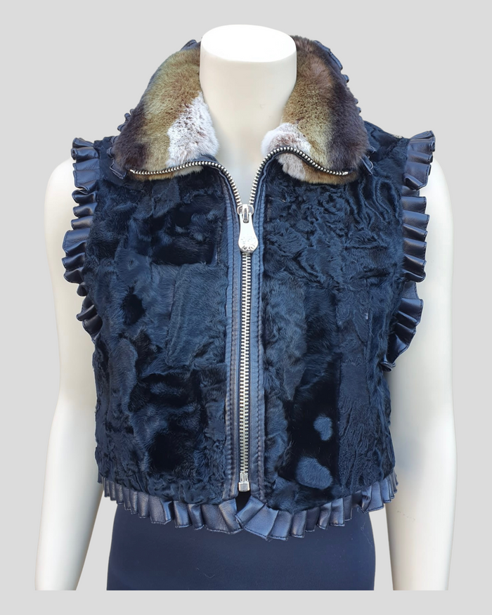 Vintage Black Patch w/ Rex/Leather Broadtail Vest -S