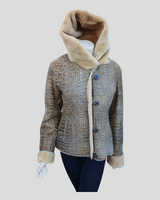 Reversible Golden Croc Stenciled Shearling Jacket - hooded