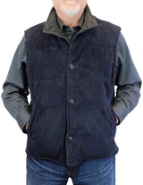 MEN'S NAVY BLUE SUEDE LEATHER & GRAY CASHMERE VEST - from THE REAL FUR DEAL & DAVID APPEL FURS new and pre-owned online fur store!