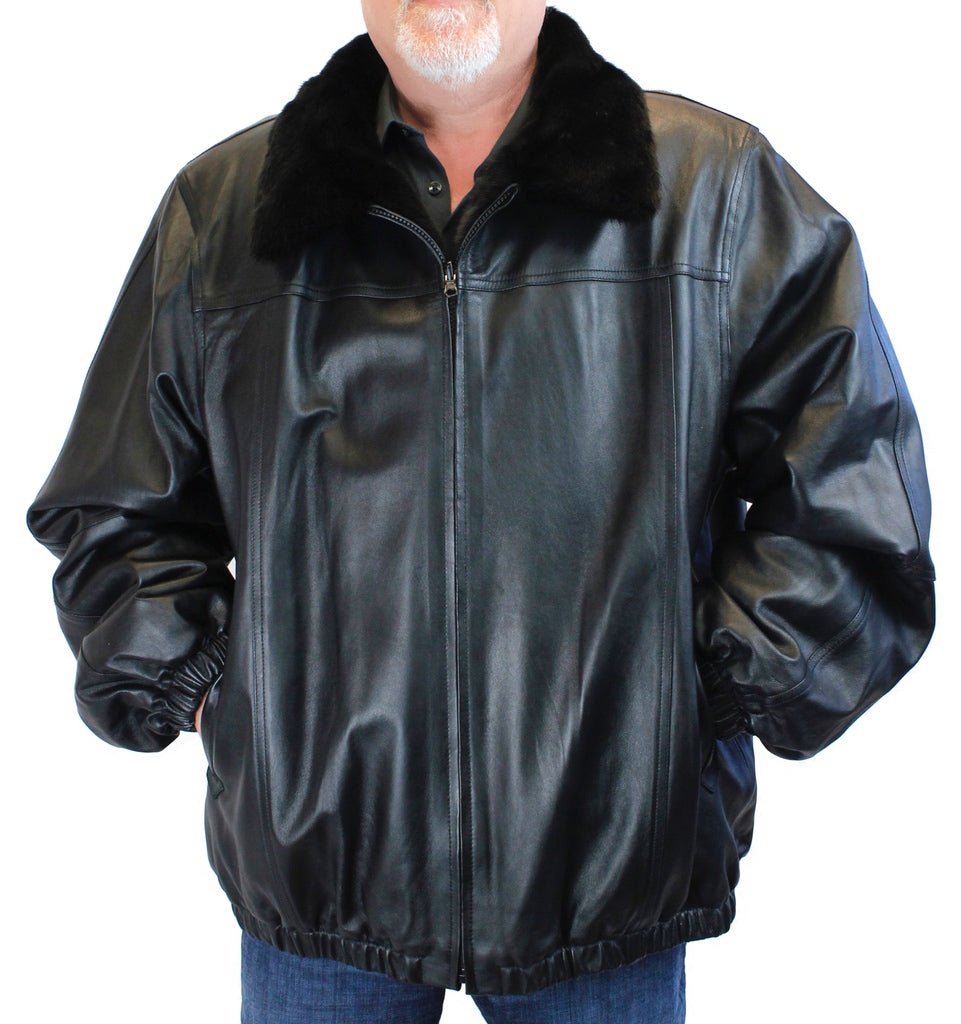 MEN’S REVERSIBLE DARK RANCH MINK FUR AND LEATHER BOMBER JACKET