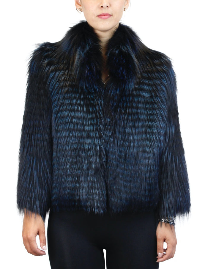 MIDNIGHT BLUE DYED CANADIAN SILVER FOX FUR LAYERED SHORT JACKET - from THE REAL FUR DEAL & DAVID APPEL FURS new and pre-owned online fur store!