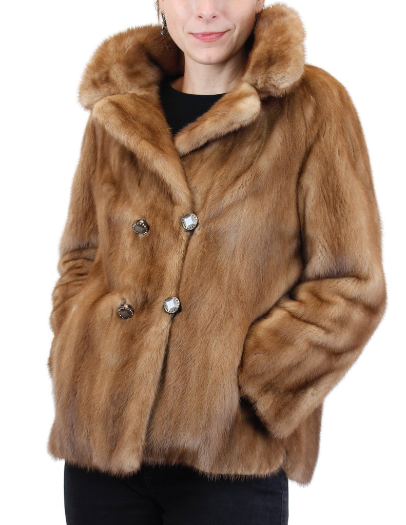 Vintage Pastel Light Brown Mink Fur Coat Large Cape Collar L
