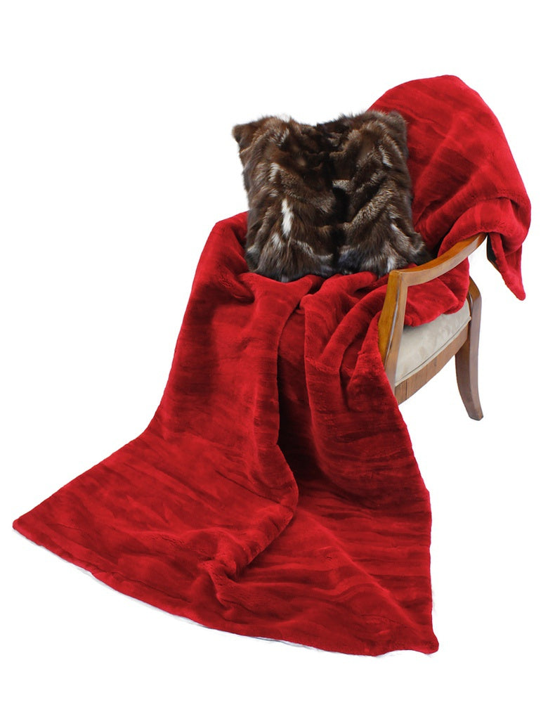 Red Dyed Sheared Beaver Fur Throw, Blanket The Real Fur Deal