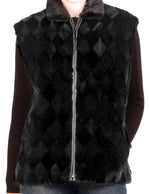 Black Diamond-Cut Sheared Mink Fur & Lambskin Leather Vest