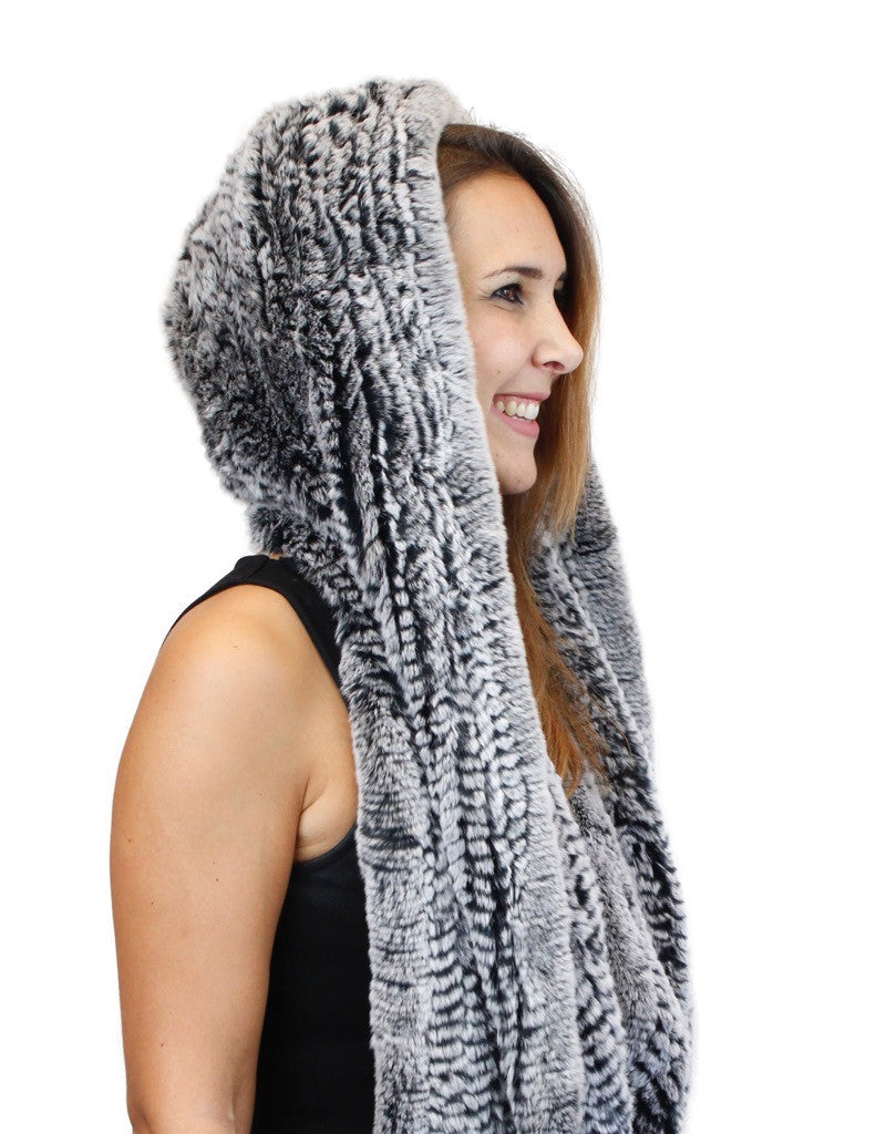 KNITTED REX RABBIT FUR HOODED INFINITY SCARF / NECK WARMER – The Real Fur  Deal