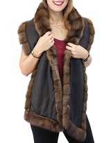 BROWN RUSSIAN SABLE FUR & CASHMERE STOLE - WIDE, DIAGONAL, REVERSIBLE DESIGN! - from THE REAL FUR DEAL & DAVID APPEL FURS new and pre-owned online fur store!