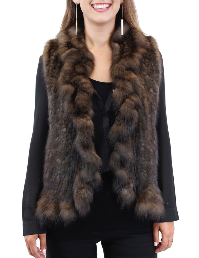 KNITTED NATURAL RUSSIAN SABLE FUR VEST WITH RUFFLES - from THE REAL FUR DEAL & DAVID APPEL FURS new and pre-owned online fur store!