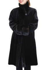 REVERSIBLE FULLY LET OUT BLACK SHEARED & UNSHEARED BLACKGLAMA MINK FUR 7/8 COAT