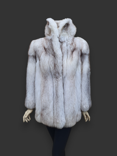 Vintage Blue Fox Jacket (Light Gray/White) -Medium/Large