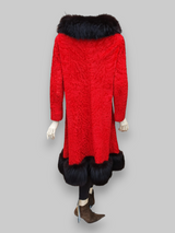 Vintage Red American Broadtail & Fox Fur Coat -Medium