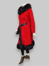 Vintage Red American Broadtail & Fox Fur Coat -Medium