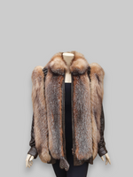 Vintage Crystal Fox & Brown Leather Jacket - Large
