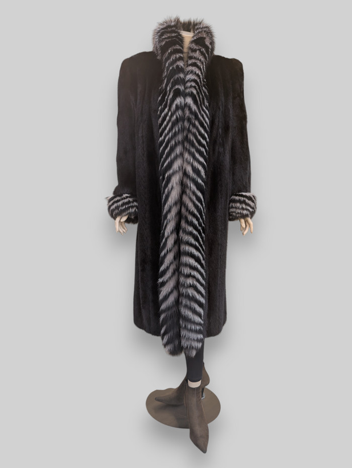 Dark Mink Coat w/ Dyed Fox Trim -Medium