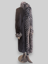 Dark Mink Coat w/ Dyed Fox Trim -Medium