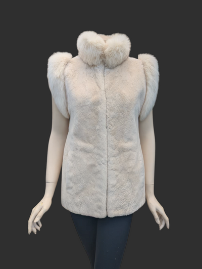Light Sheared Beaver Vest w/ Shadow Fox Trim -Small/Medium