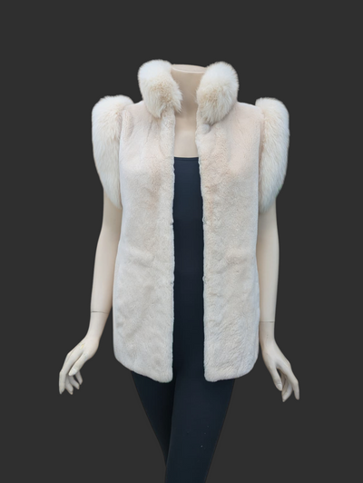 Light Sheared Beaver Vest w/ Shadow Fox Trim -Small/Medium