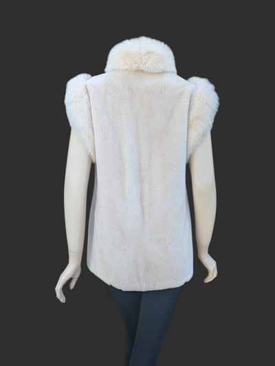 Light Sheared Beaver Vest w/ Shadow Fox Trim -Small/Medium