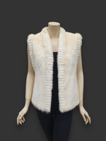 Vintage Eggshell White Corduroy Cut Mink Vest -Medium
