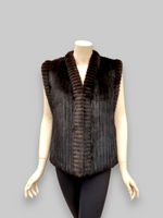 Vintage Dark Brown Corduroy Cut Mink Vest -Medium
