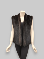 Vintage Dark Brown Corduroy Cut Mink Vest -Medium