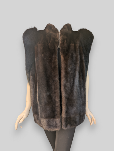 Ranch Mink Vest w/ Black Fox Trim -XL