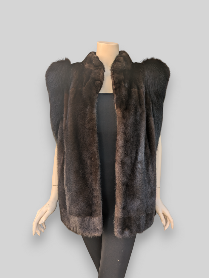 Ranch Mink Vest w/ Black Fox Trim -XL